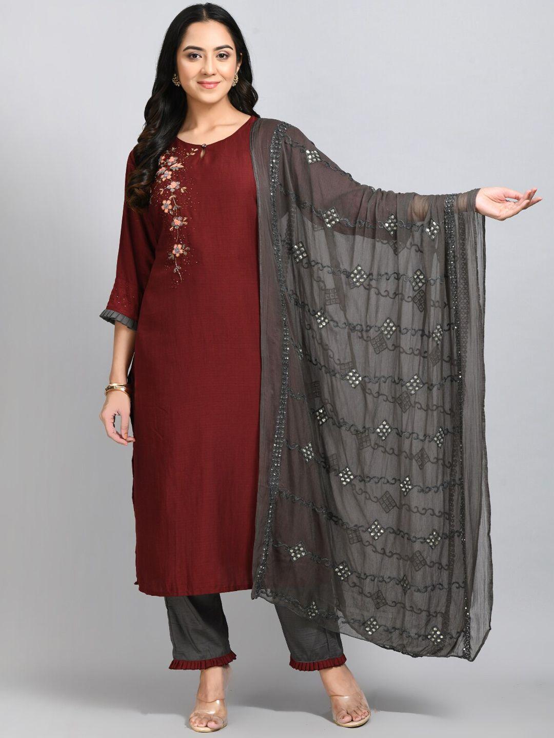 desinoor.com floral embroidered beads and stones kurta with trousers & with dupatta