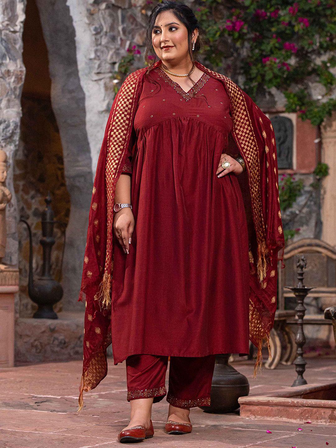 desinoor.com plus size ethnic yoke design empire beads and stones kurta set