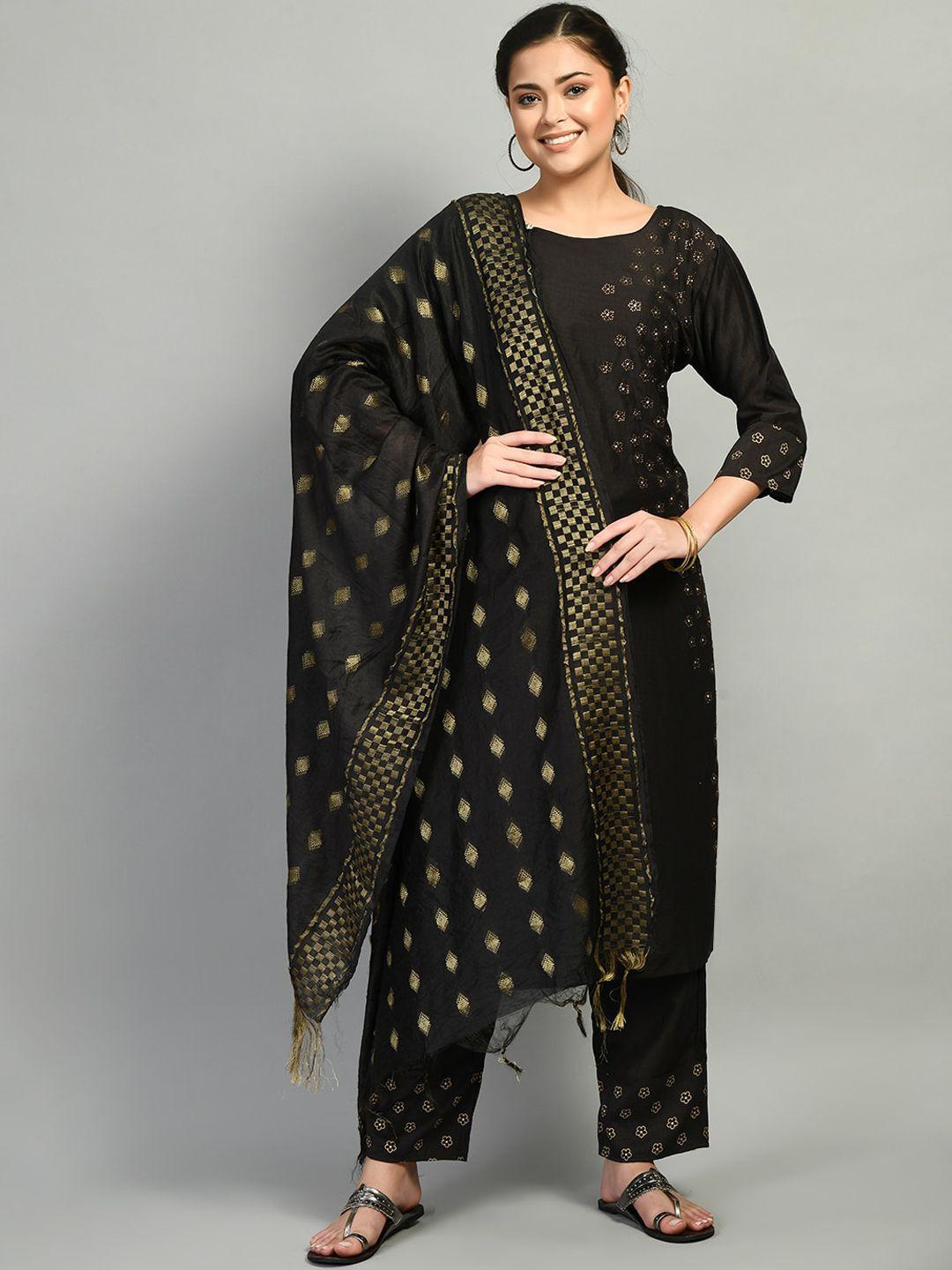 desinoor.com women grey embroidered kurta with trousers & with dupatta