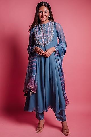 dessert blue printed anarkali set