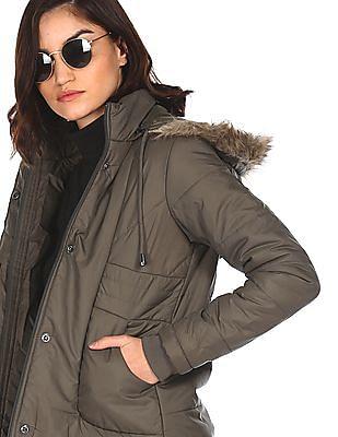 detachable hood quilted jacket