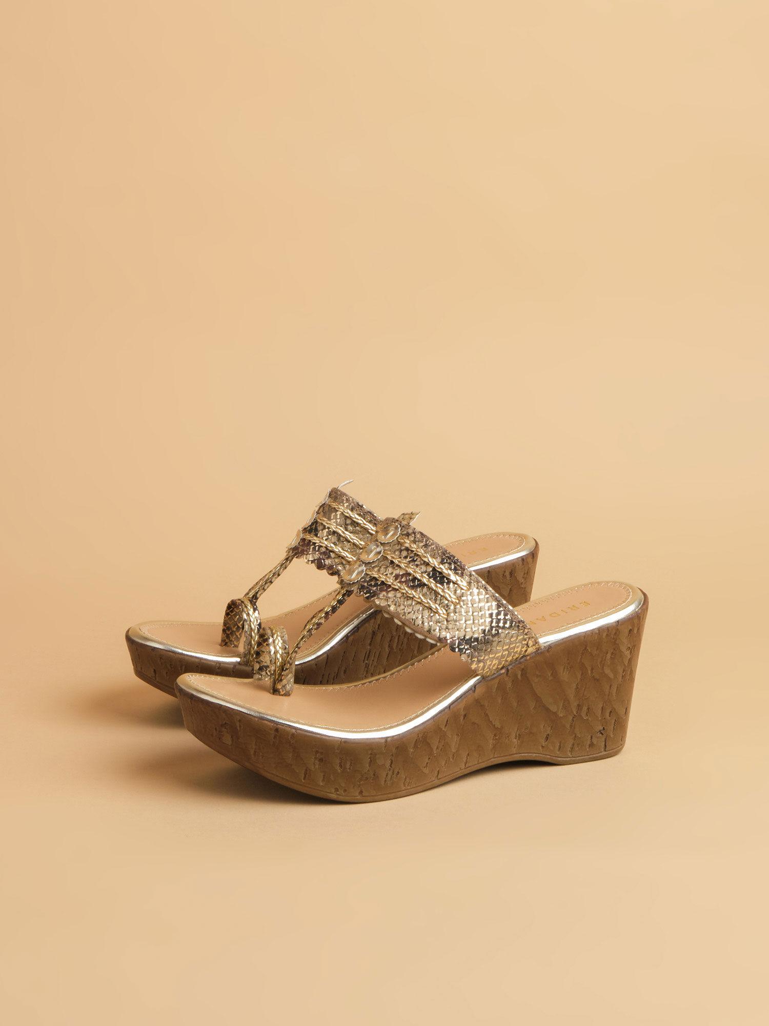 detailed gold peru kolhapuri wedges