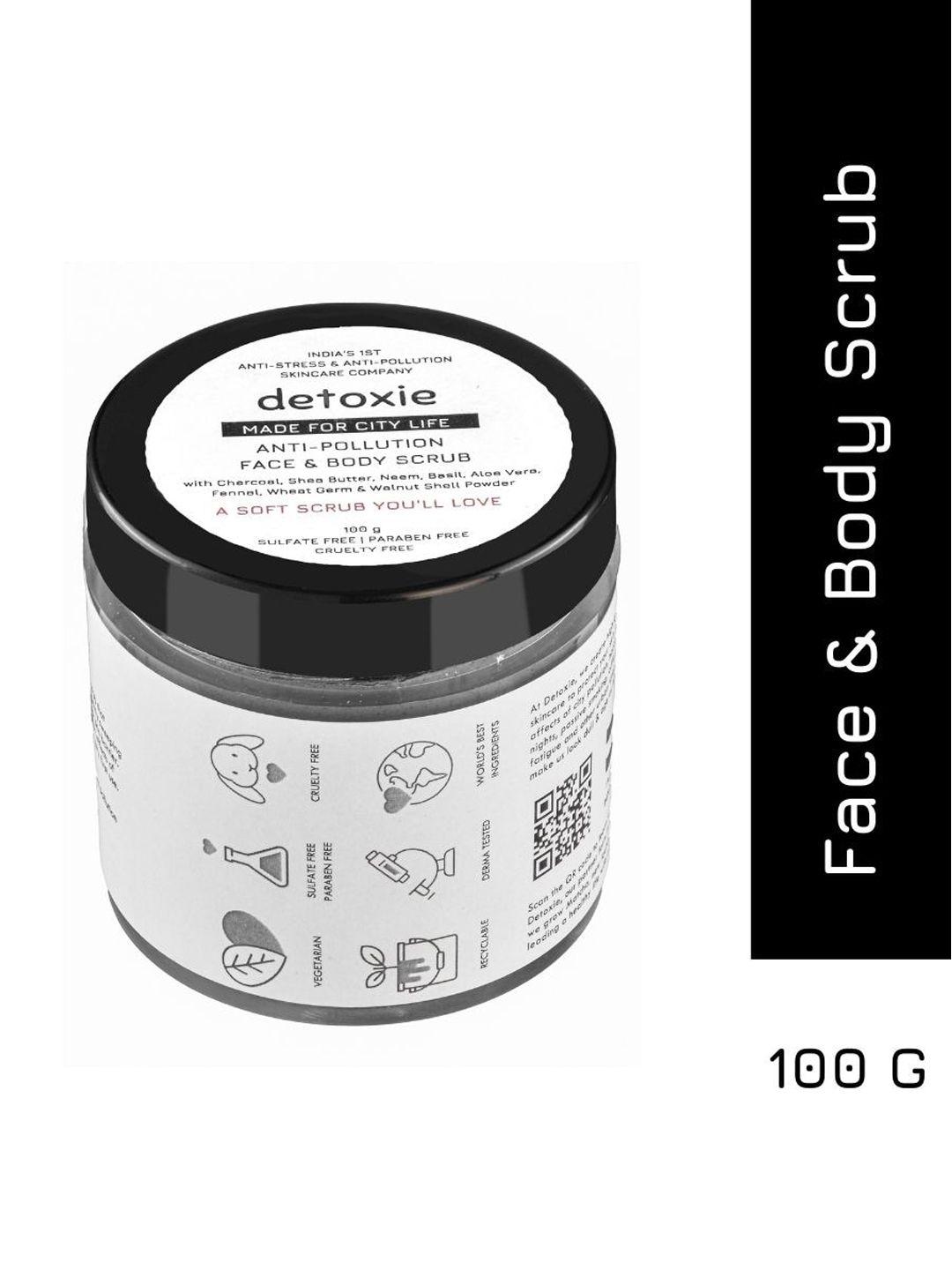 detoxie anti-pollution face & body scrub with charcoal & shea butter - 100g