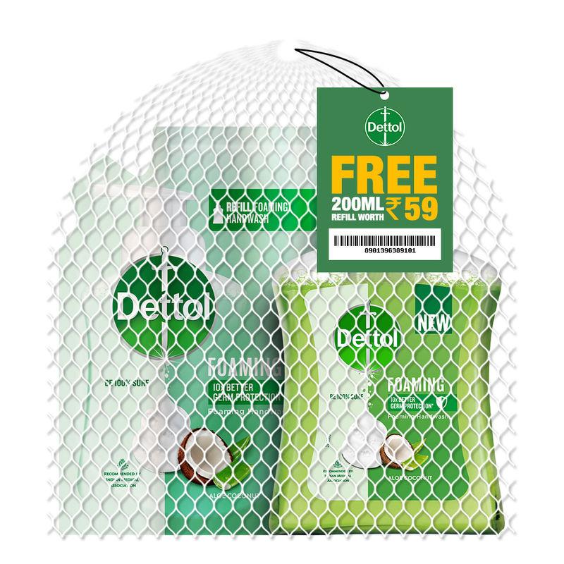 dettol foaming handwash pump+refill combo, aloe coconut rich foam moisturizing hand wash soft hands