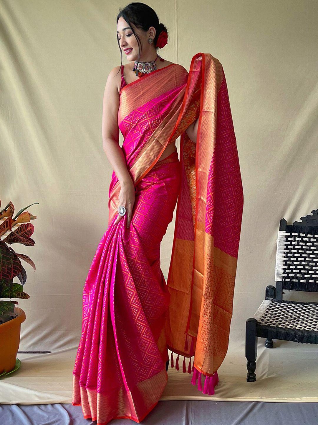 devatithi pink silk blend patola saree