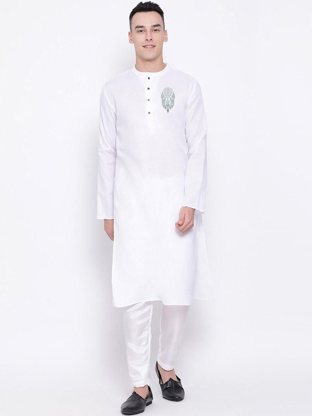 devoiler conversational block printed mandarin collar cotton straight kurta