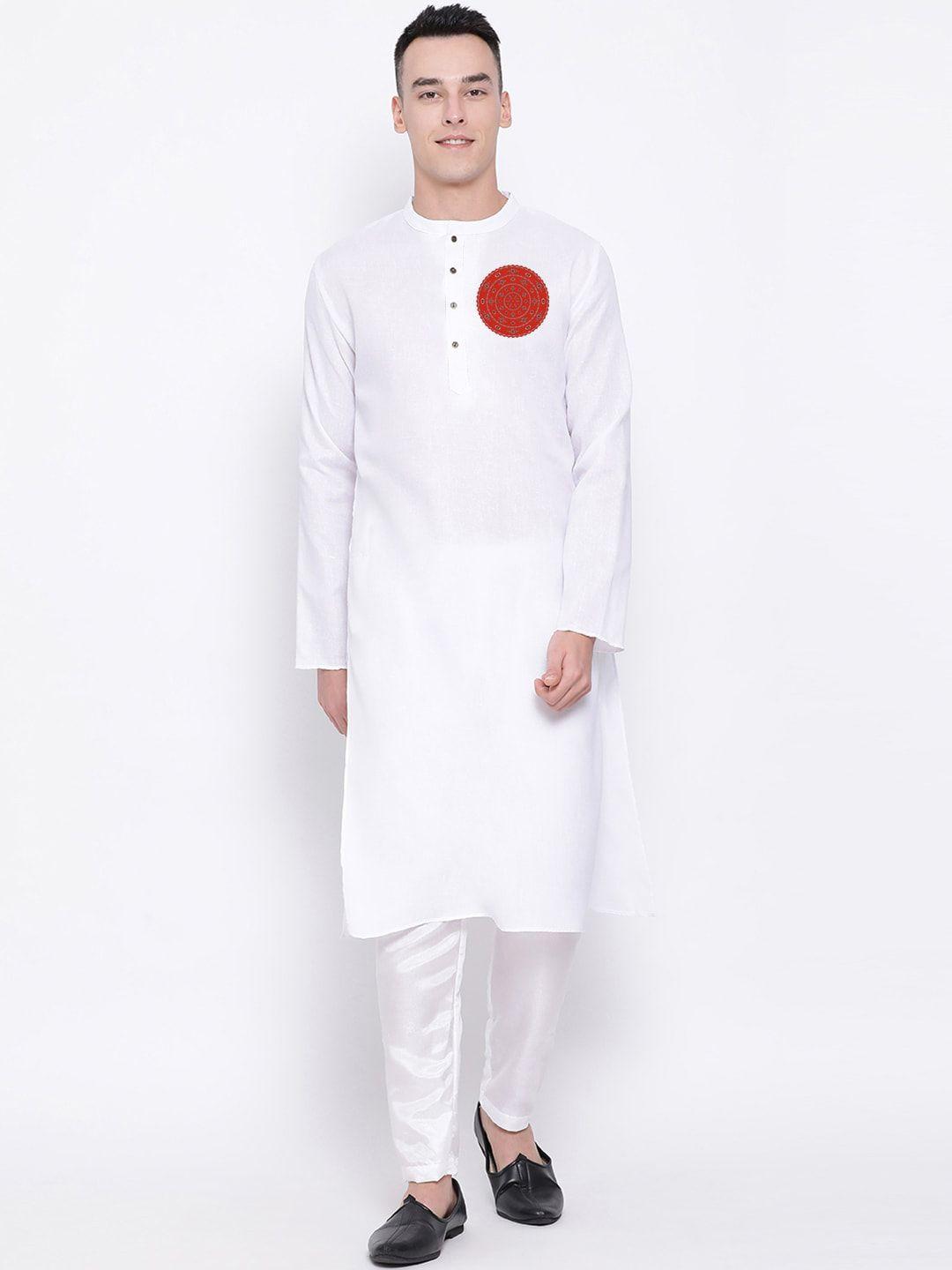 devoiler ethnic motif printed band collar cotton kurta