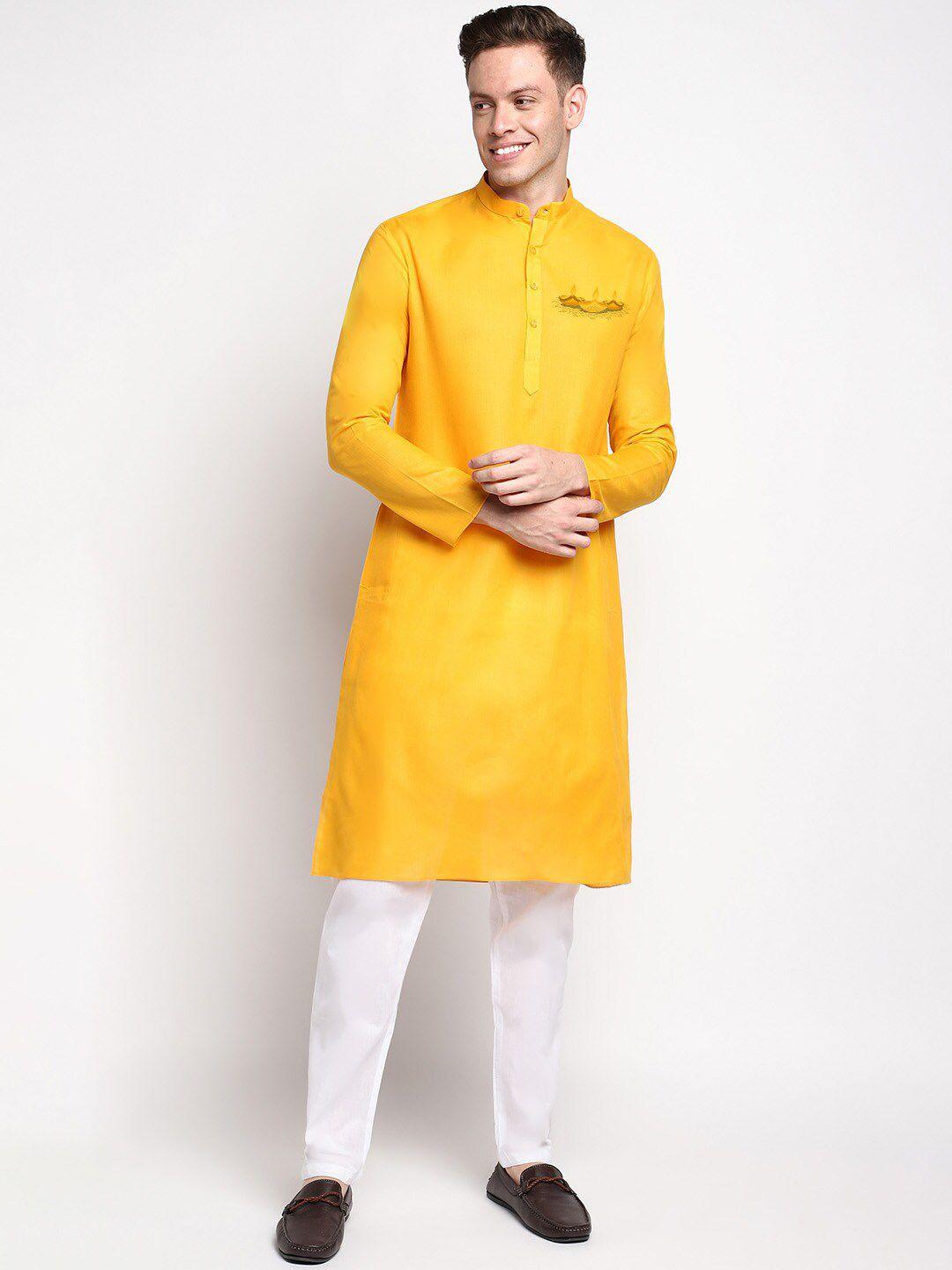 devoiler ethnic motif printed mandarin collar regular kurta with pyjama