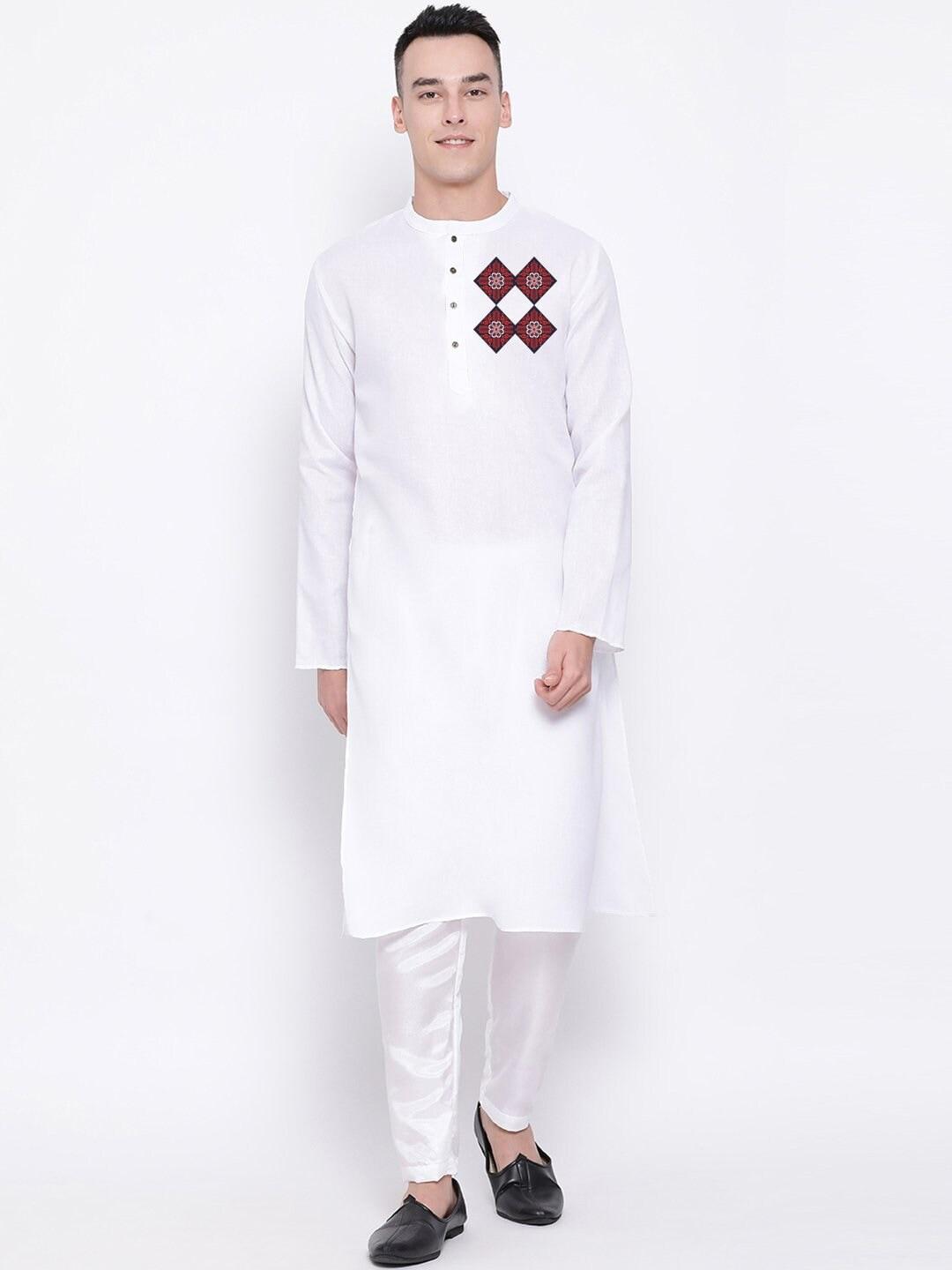 devoiler ethnic motifs printed band collar straight kurta with pyjamas