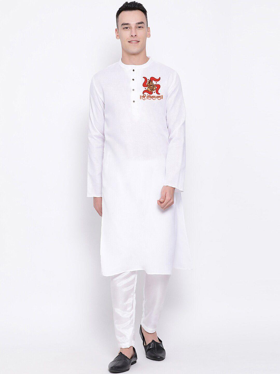 devoiler ethnic motifs printed mandarin collar straight kurta with pyjama