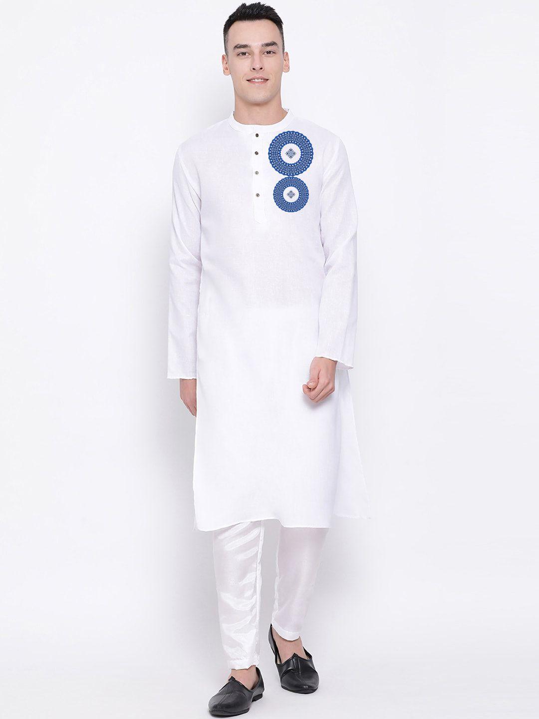 devoiler ethnic motifs printed mandarin collar straight kurta with pyjamas