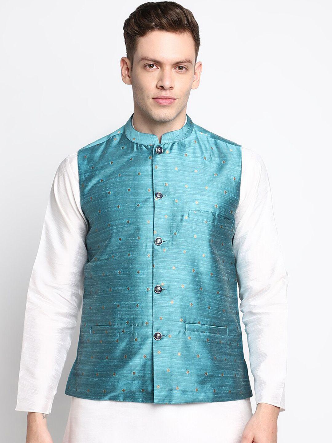devoiler-men-teal-woven-design-nehru-jacket