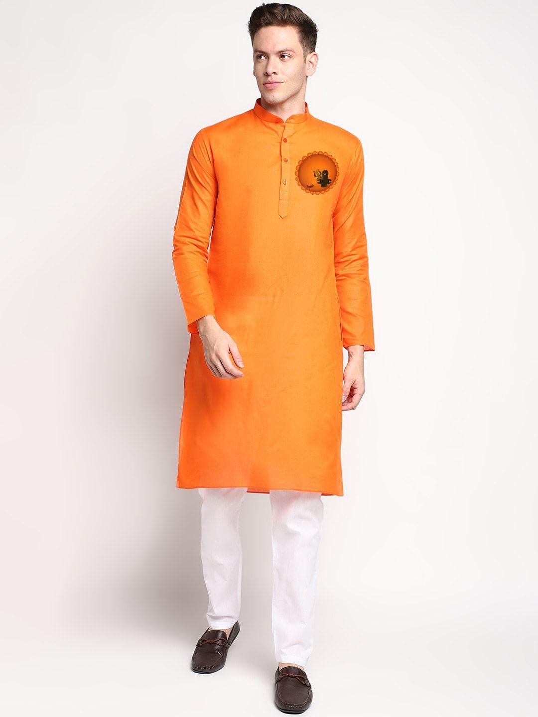 devoiler ethnic motif printed mandarin collar straight kurta with pyjamas