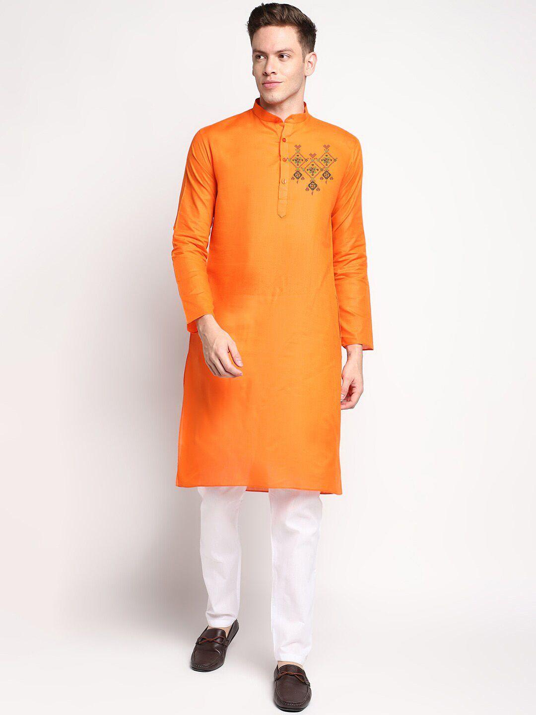 devoiler ethnic motifs printed band collar straight kurta with pyjamas