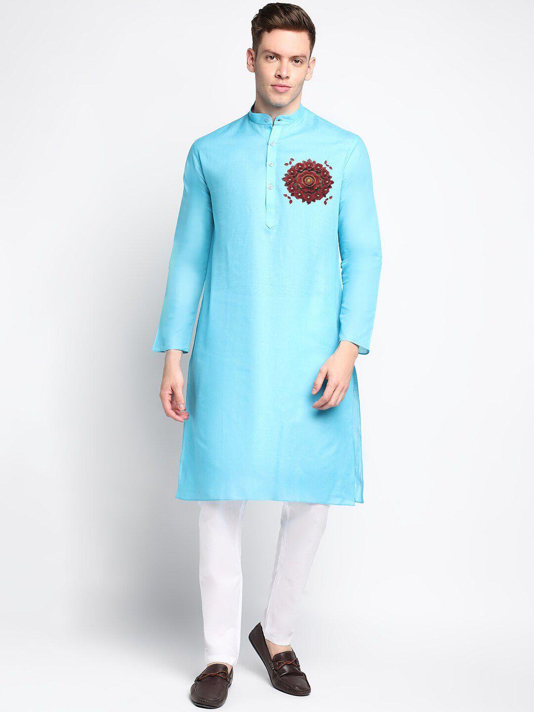 devoiler ethnic motifs printed mandarin collar long sleeves straight kurta