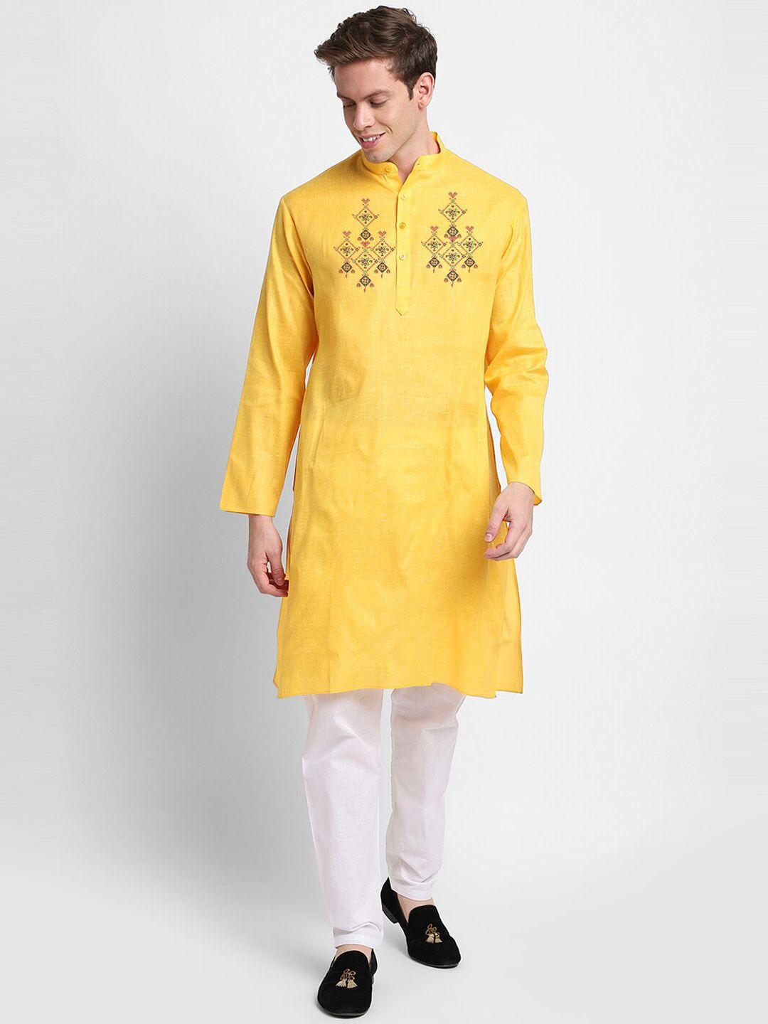 devoiler ethnic motifs printed mandarin collar regular kurta with pyjamas