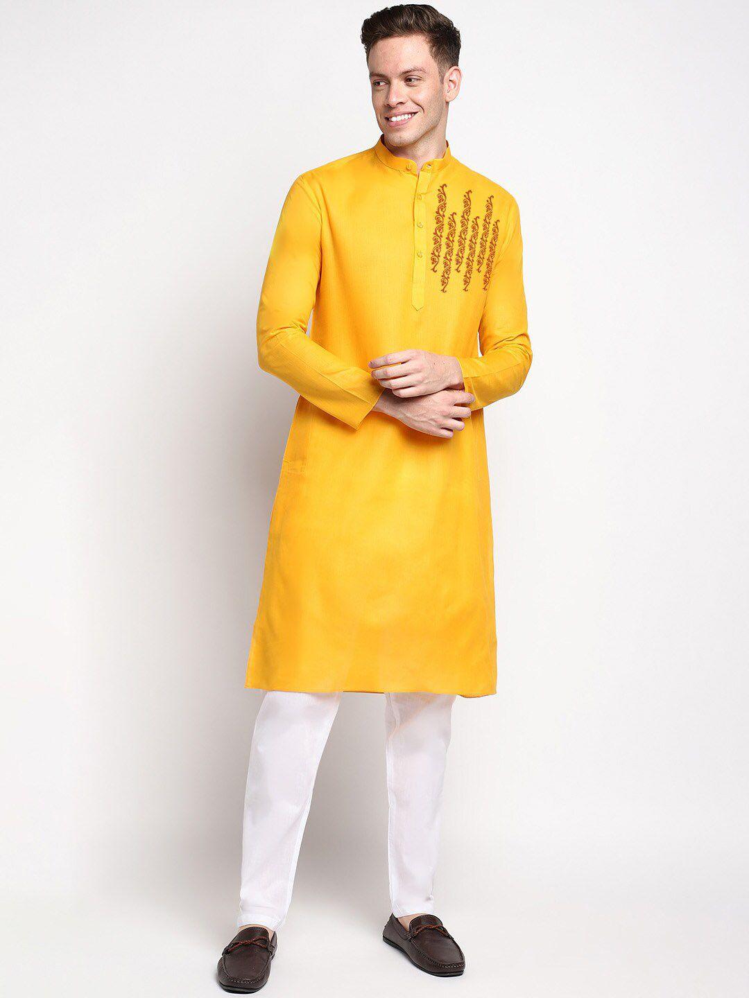 devoiler ethnic motifs printed mandarin collar straight kurta with pyjamas