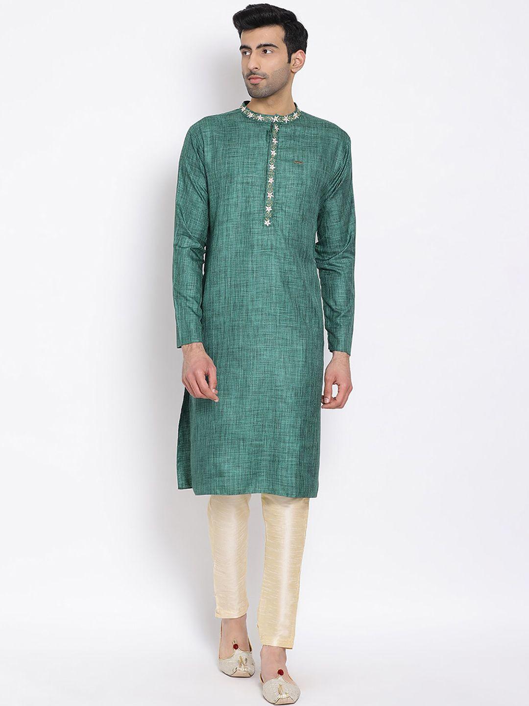 devoiler green solid mandarin collar kurta