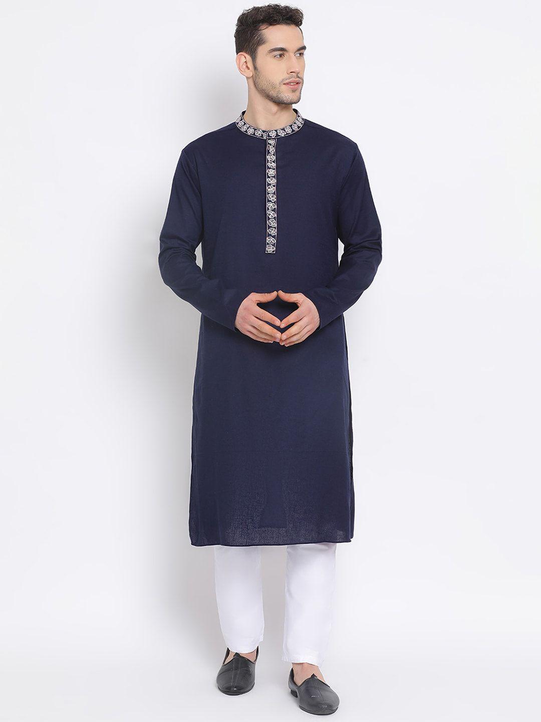 devoiler men navy blue kurta