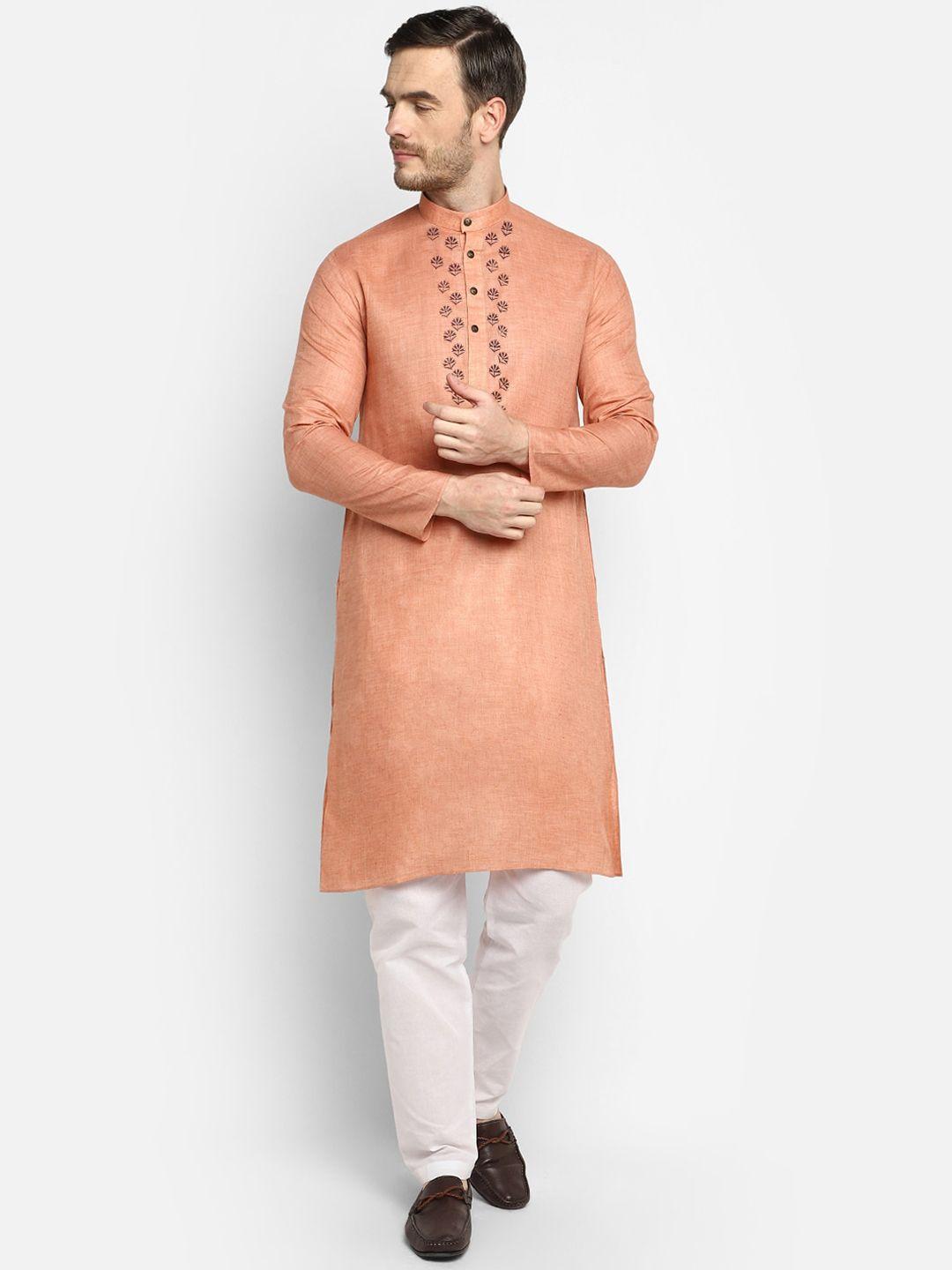 devoiler men nude-coloured ethnic motifs yoke design kurta with pyjamas