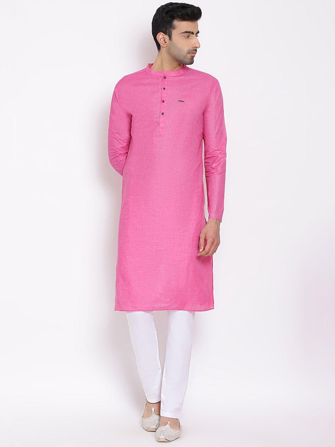 devoiler men pink woven design straight kurta
