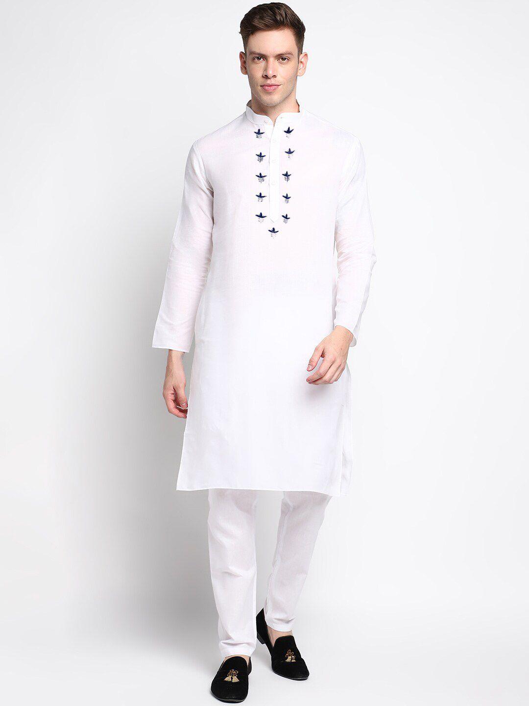 devoiler men white floral printed kurta with trousers