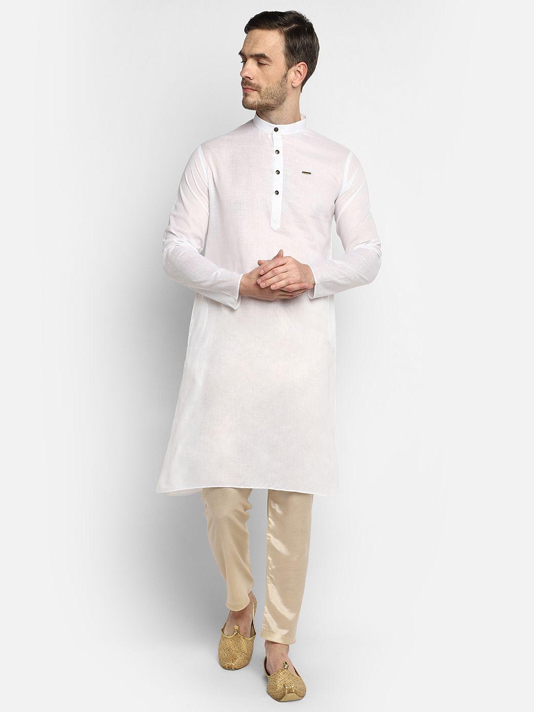 devoiler men white straight cotton kurta