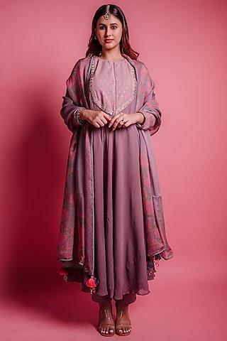 dewberry mauve printed anarkali set