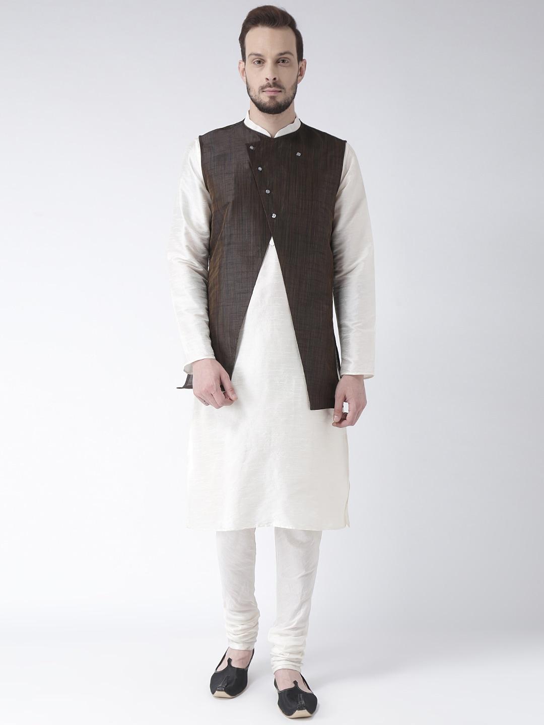 deyaan brown & white woven design sherwani with achkan