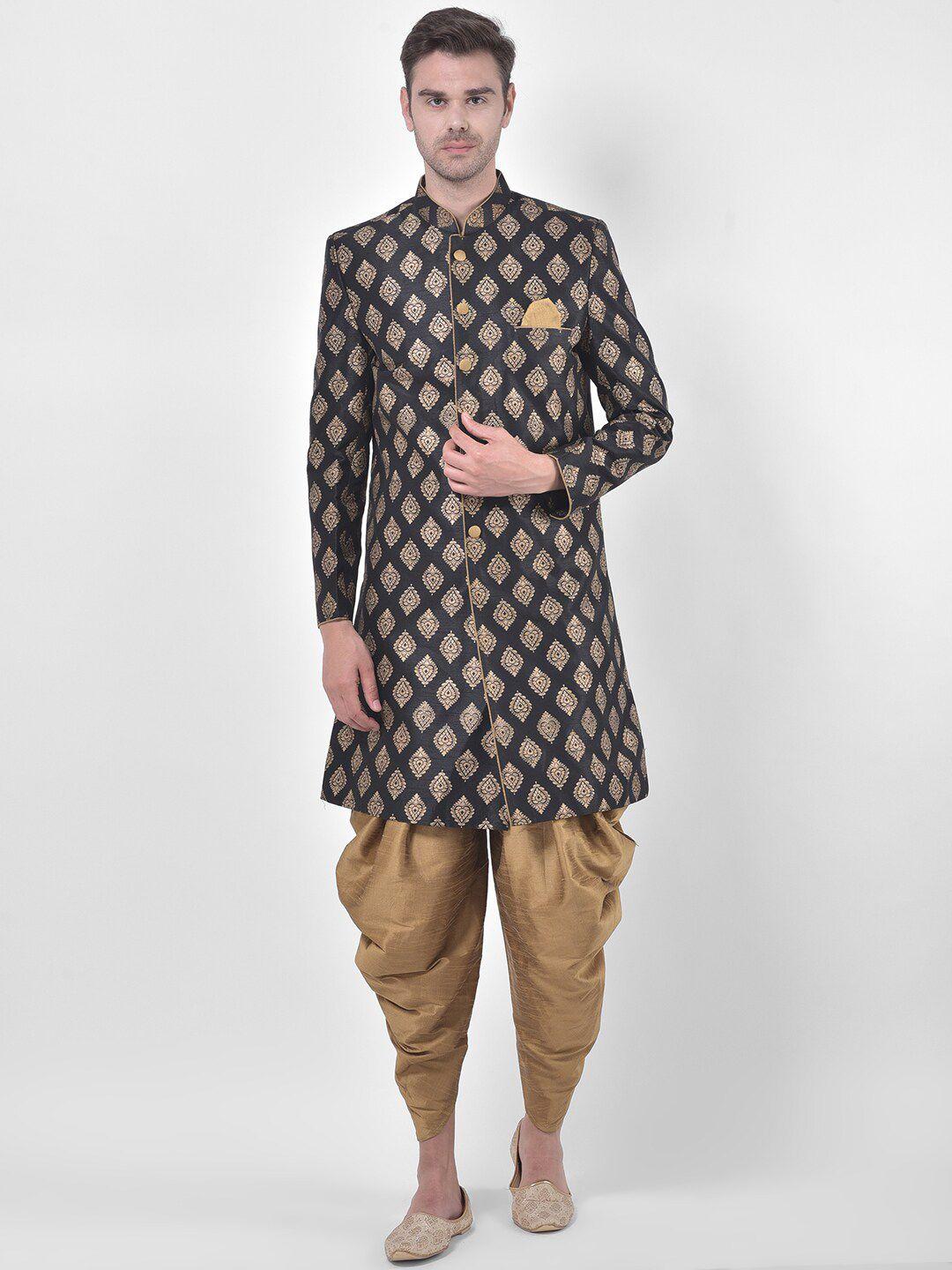 deyann men black & brown woven design sherwani set
