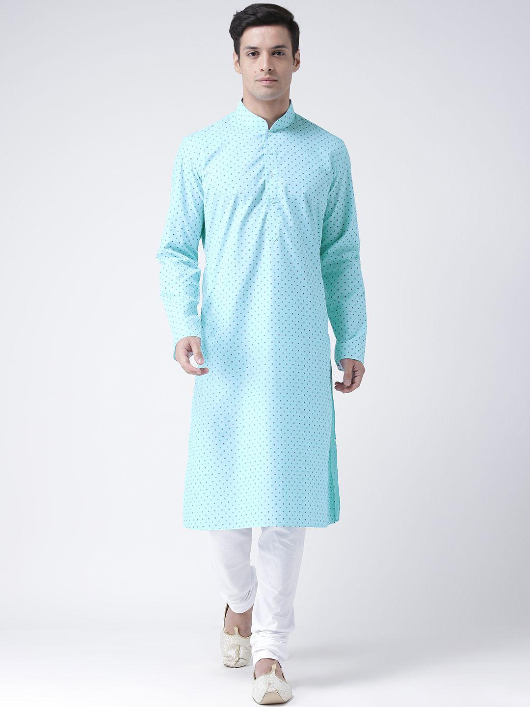 deyann men blue & blue self design kurta with pyjamas