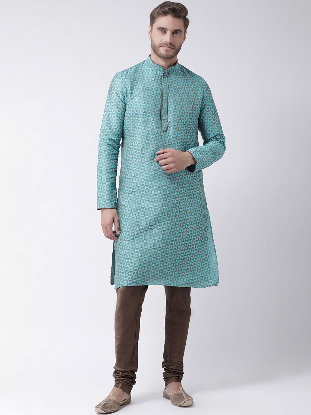 deyann men blue & brown self design kurta with churidar