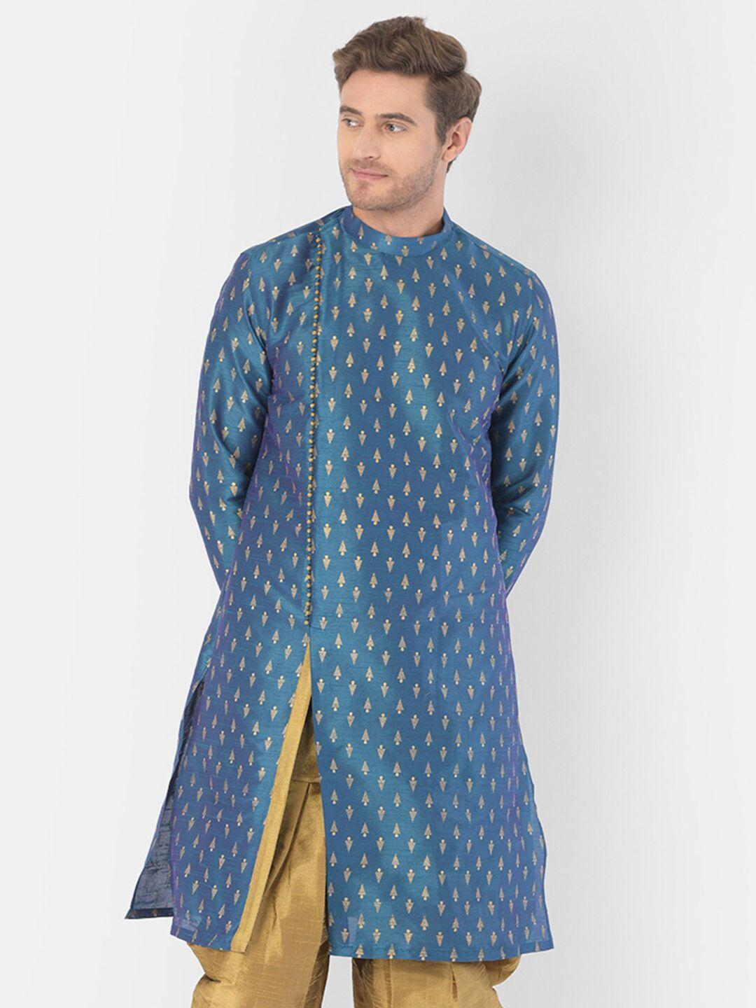 deyann men blue & gold-toned ethnic motifs printed kurta