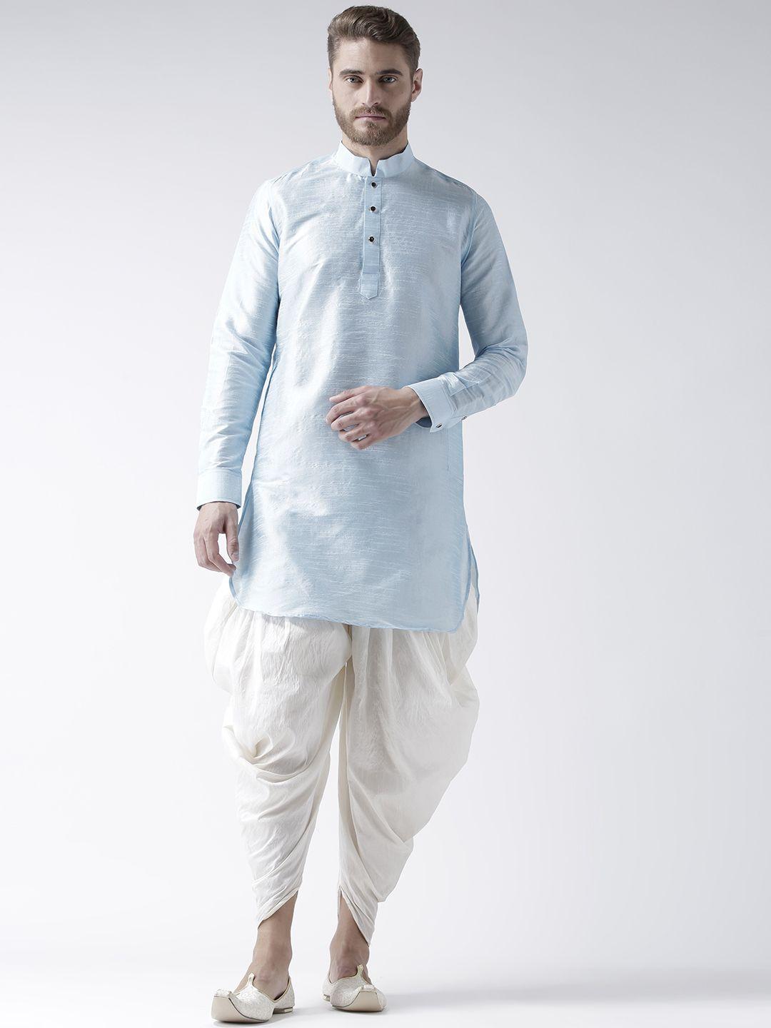 deyann men blue & off-white solid kurta with patiala