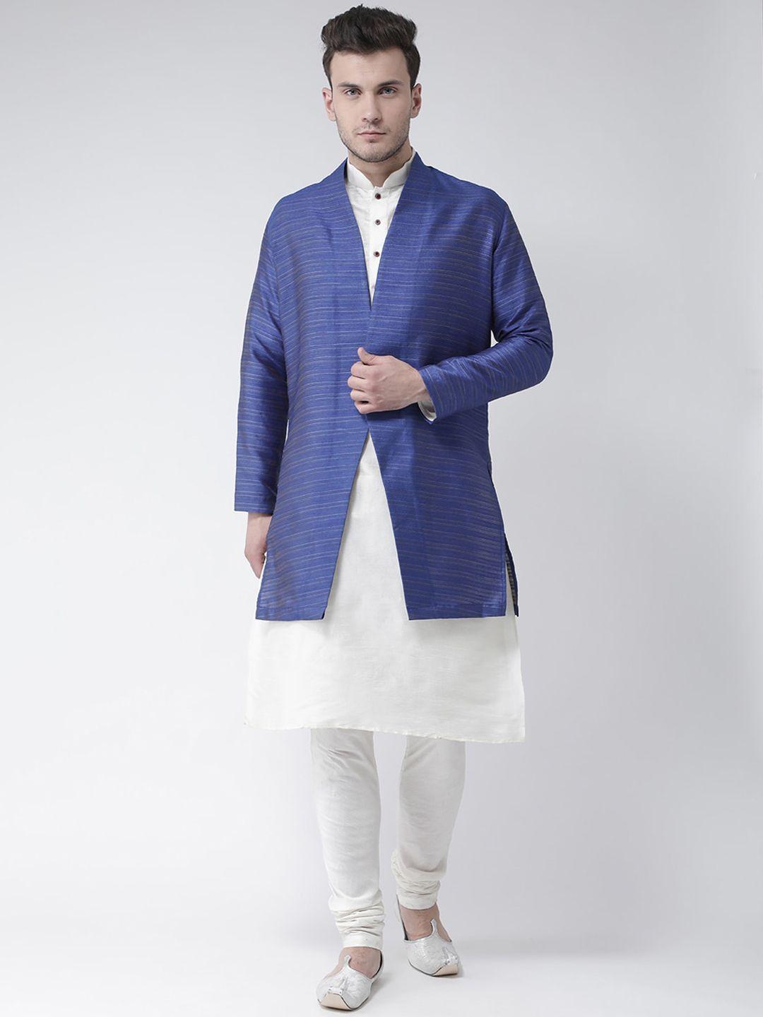 deyann men blue & white woven design achkan sherwani set