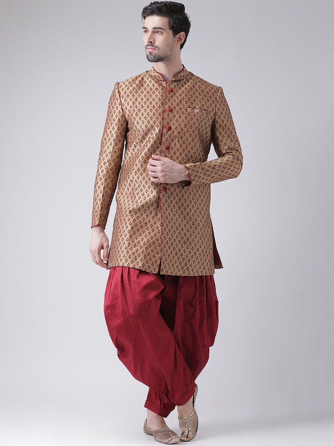 deyann men brown & red printed sherwani set