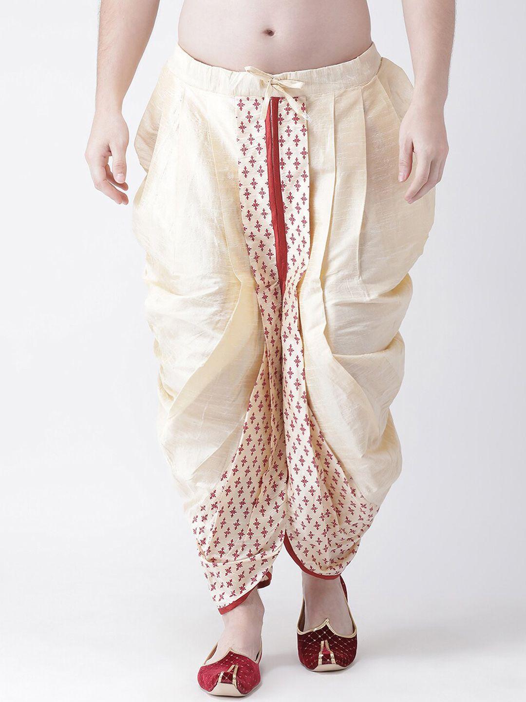 deyann men cream-coloured & red printed dupion silk dhoti pants