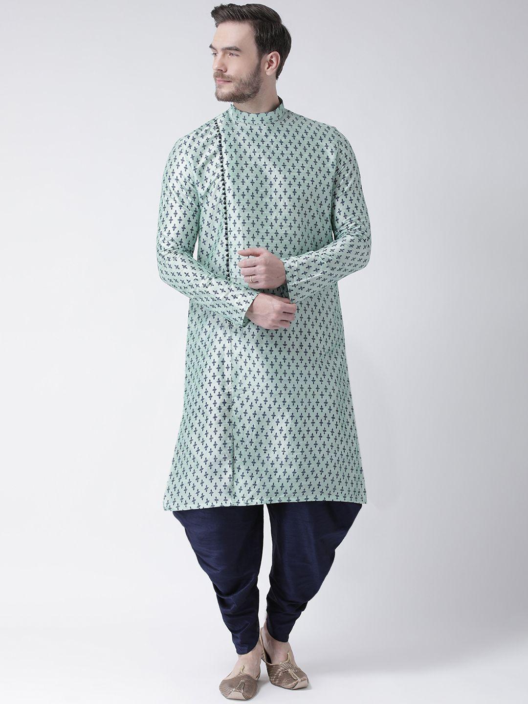deyann men green & navy blue self design kurta with patiala