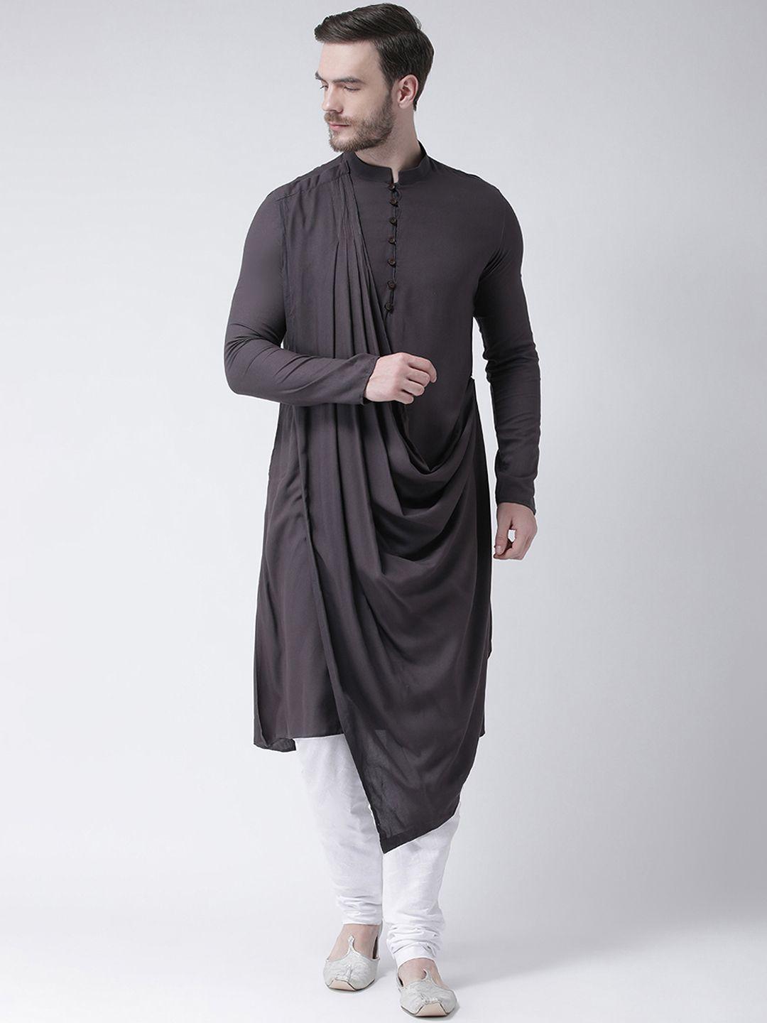 deyann men grey & white solid drape kurta with churidar