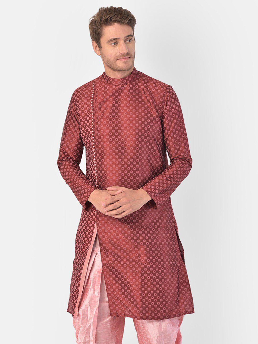 deyann men maroon & pink ethnic motifs printed kurta