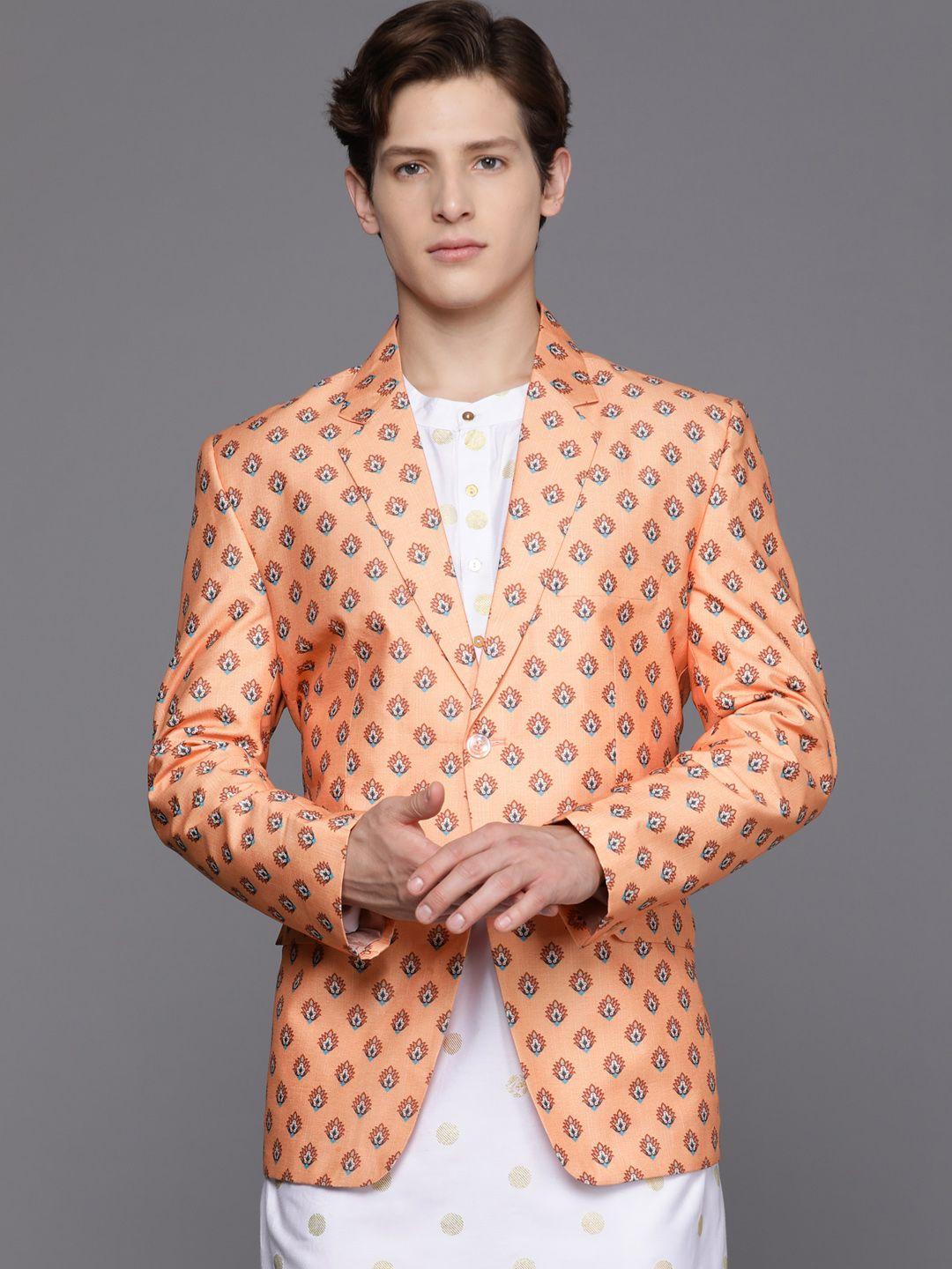 deyann men orange coloured printed blazer