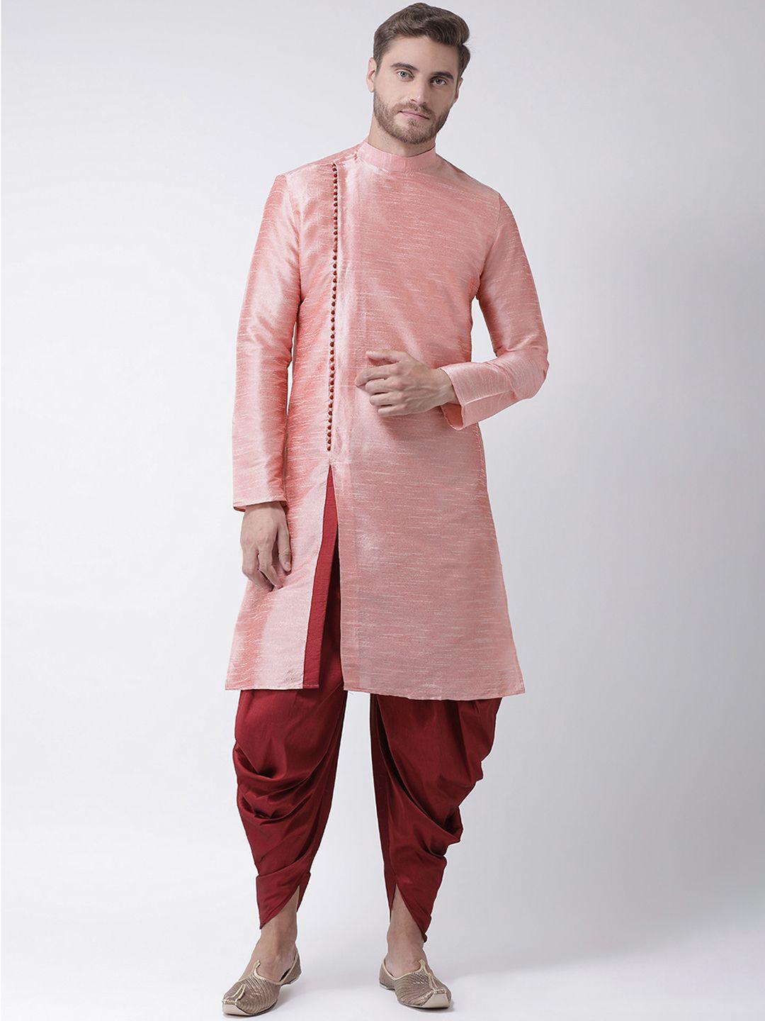 deyann men pink & red solid kurta with patiala