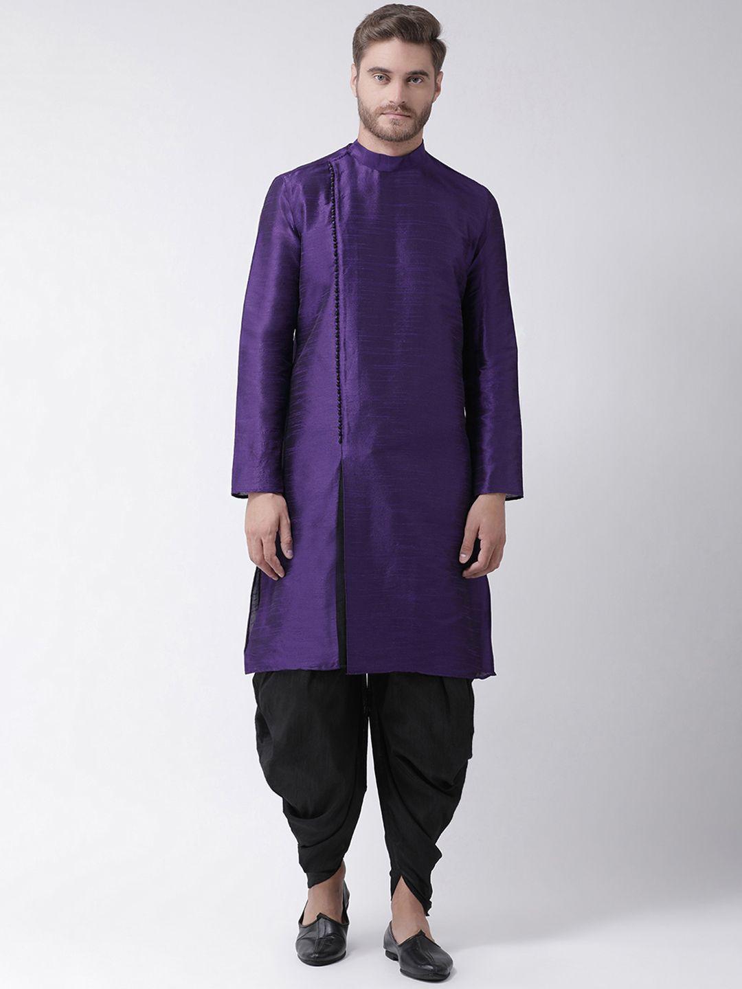 deyann men purple & black solid kurta with patiala