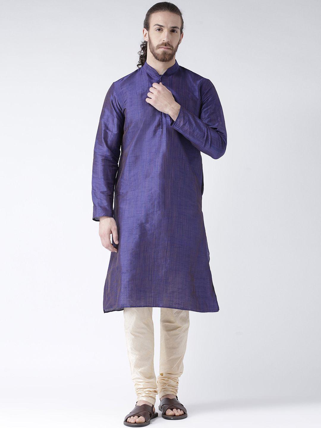 deyann men purple & cream-coloured solid kurta with pyjamas