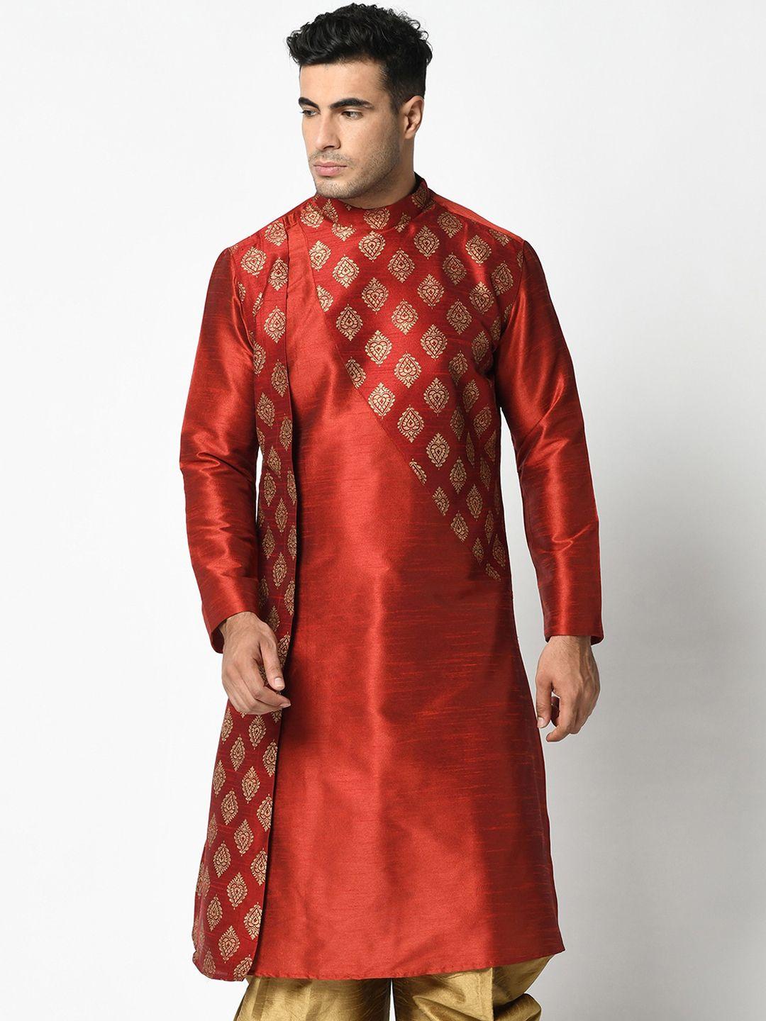 deyann men red & gold-coloured ethnic motifs printed kurta