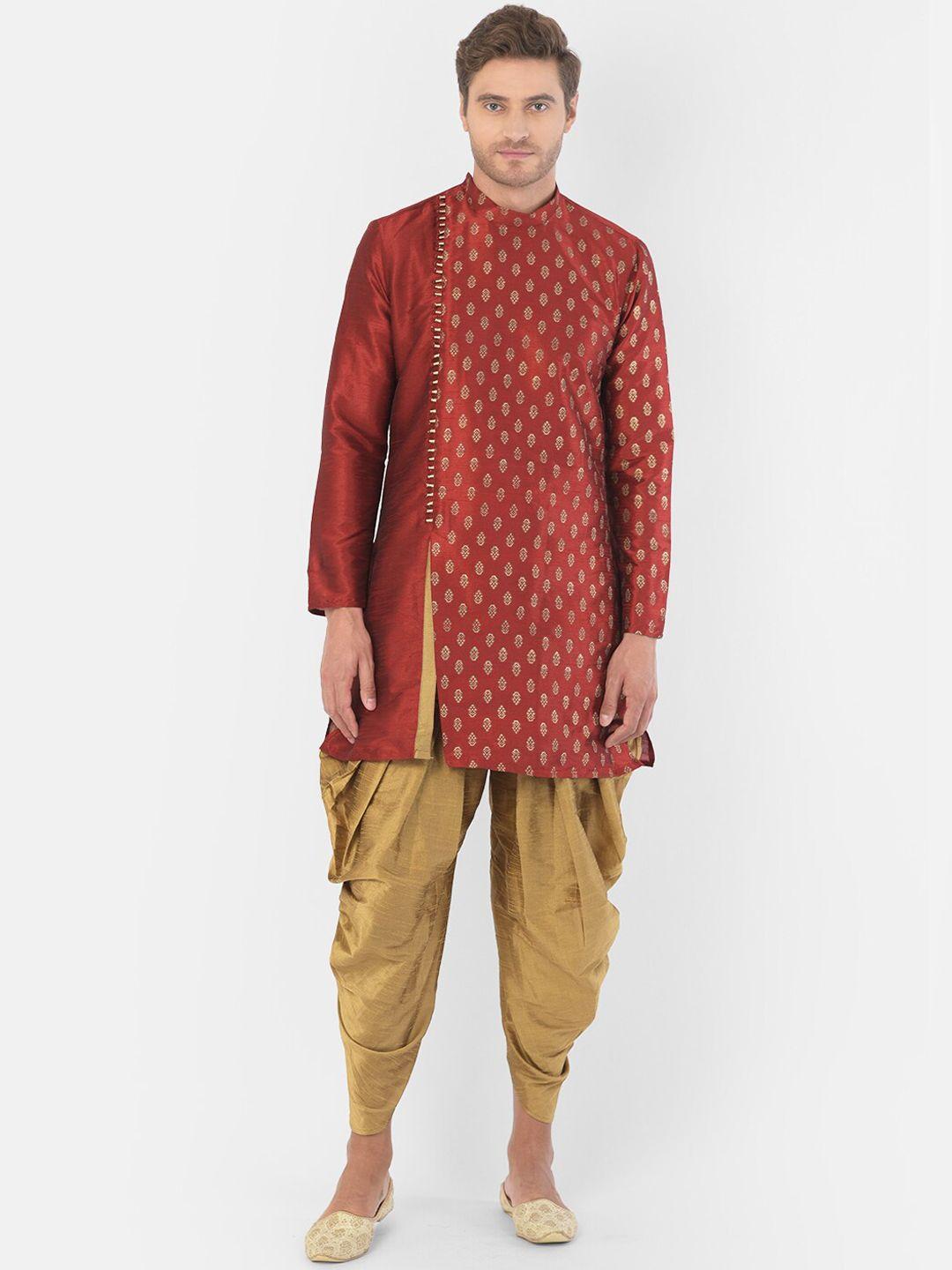 deyann men red & gold-toned ethnic motifs kurta