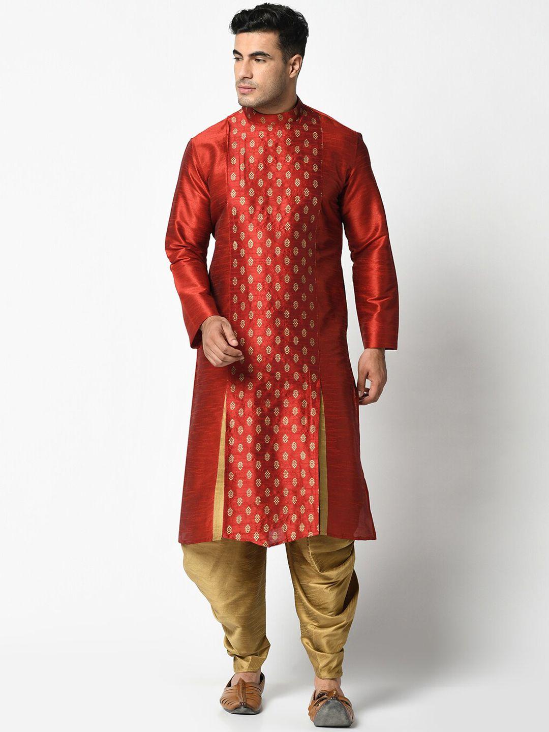 deyann men red & gold-toned ethnic motifs printed kurta