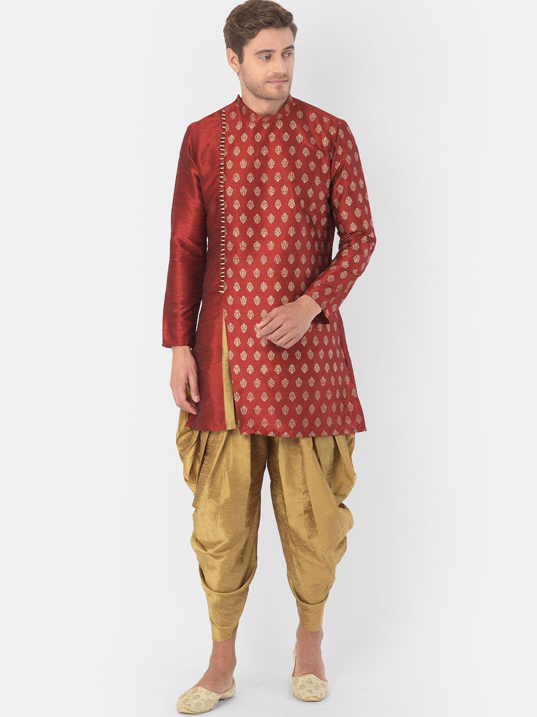deyann men red & golden printed kurta with patiala