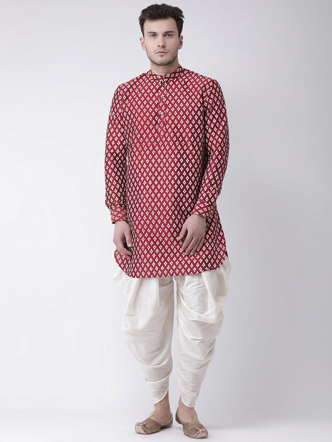 deyann men red & off-white printed kurta with patiala
