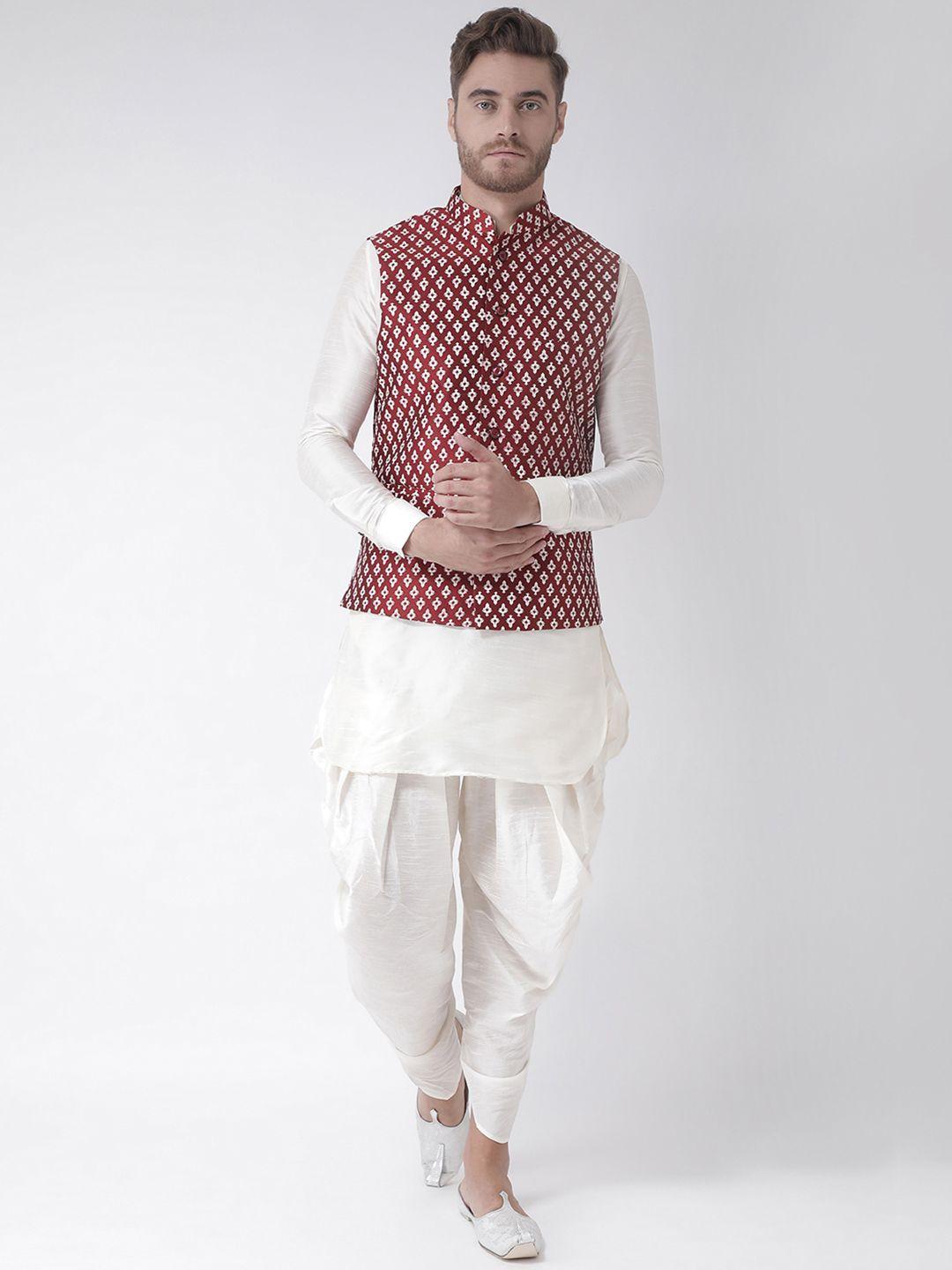 deyann men red & off-white printed kurta with patiala
